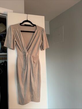 Zara Beige Tie-Front Midi Dress